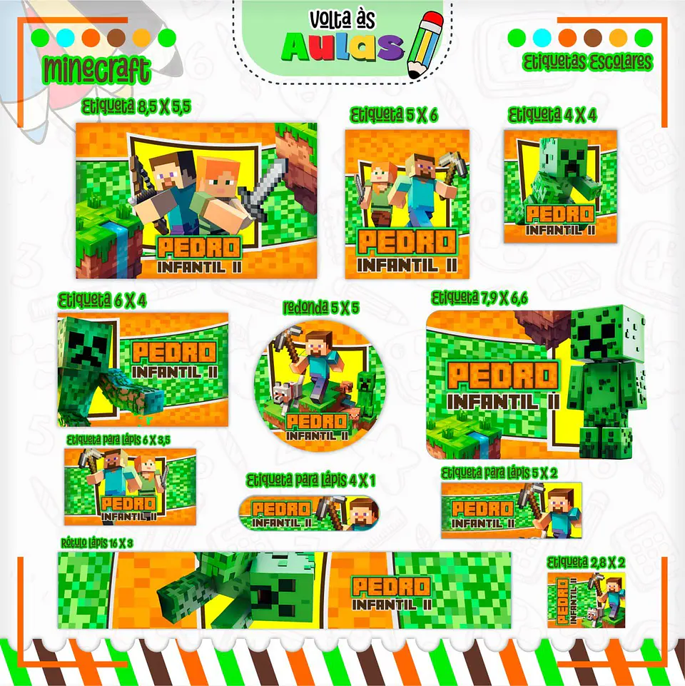 Arquivo Escolar Combo Minecraft + Miolos Agenda Neutros 2025 2