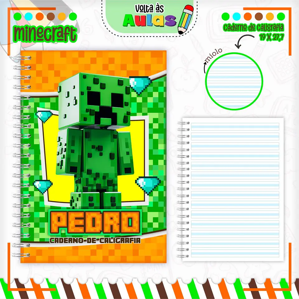 Arquivo Escolar Combo Minecraft + Miolos Agenda Neutros 2025 9