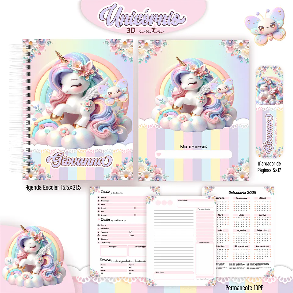 Arquivo Digital Kit Escolar 1.0 Unicórnio 3D Cute 4