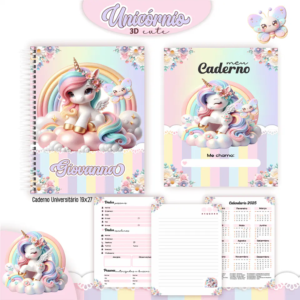 Arquivo Digital Kit Escolar 1.0 Unicórnio 3D Cute 5