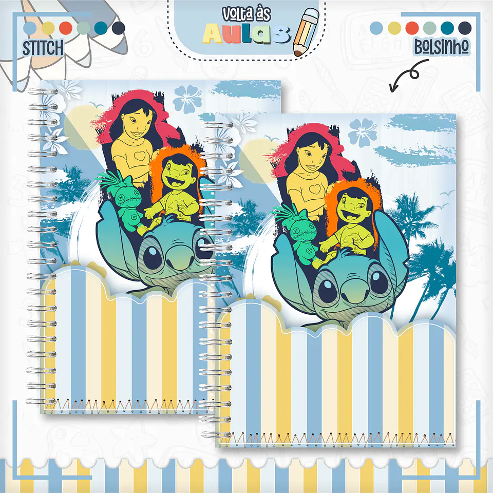Arquivo Digital Encadernação Volta ás Aulas Stitch Menino 4