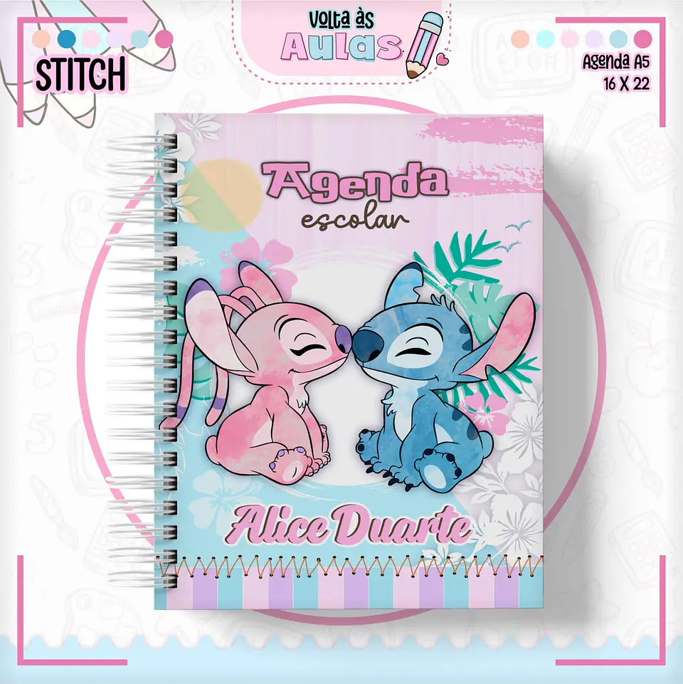 Arquivo Digital Encadernação Volta ás Aulas Stitch Menina 1