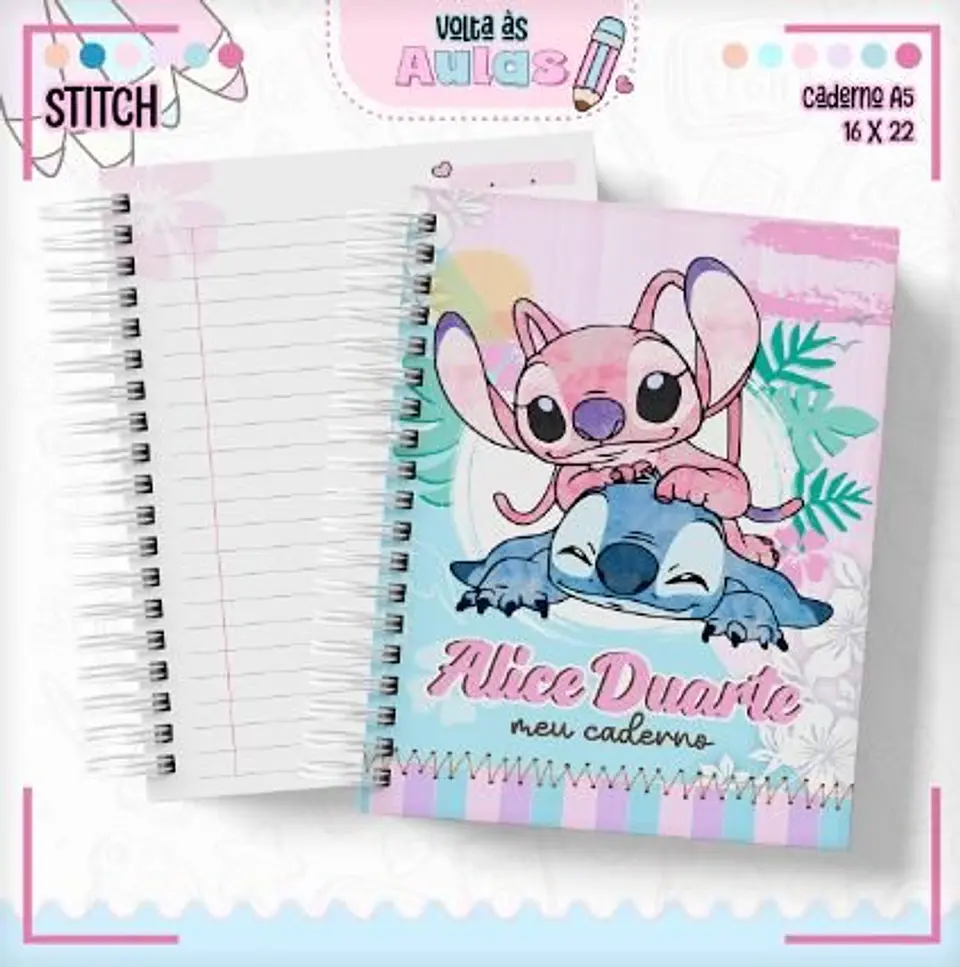 Arquivo Digital Encadernação Volta ás Aulas Stitch Menina 3