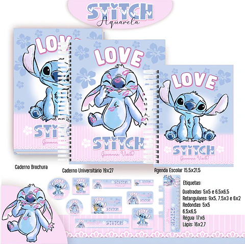 Arquivo Digital Kit Escolar 1.0 Stitch Aquarela