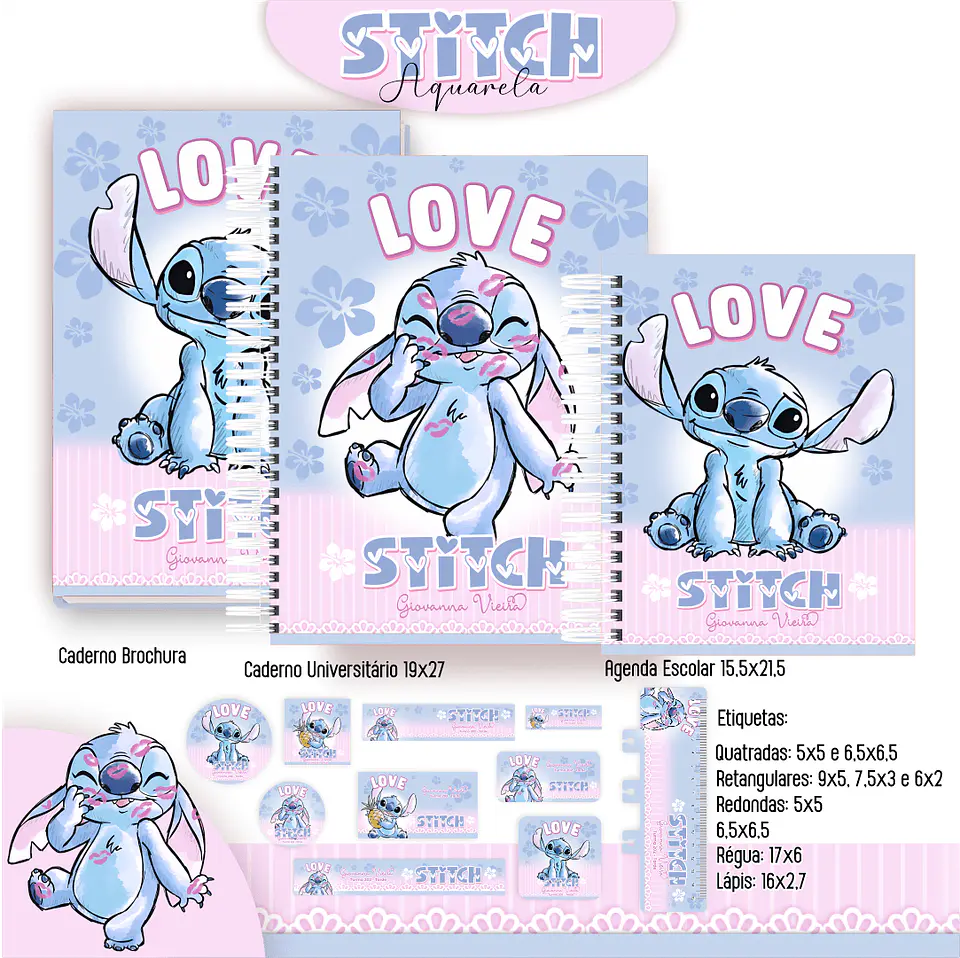 Arquivo Digital Kit Escolar 1.0 Stitch Aquarela 1