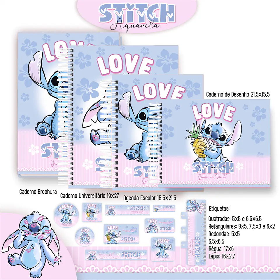 Arquivo Digital Kit Escolar 1.0 Stitch Aquarela 2