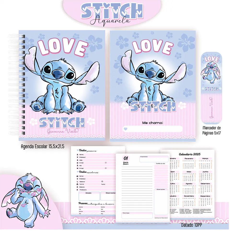 Arquivo Digital Kit Escolar 1.0 Stitch Aquarela 3