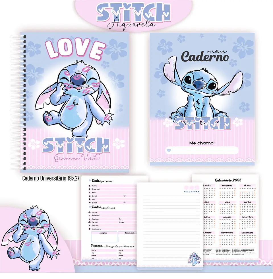 Arquivo Digital Kit Escolar 1.0 Stitch Aquarela 5