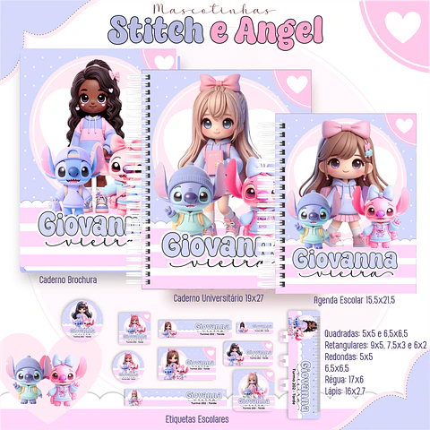 Arquivo Digital Mascotes Escolar Stitch e Angel