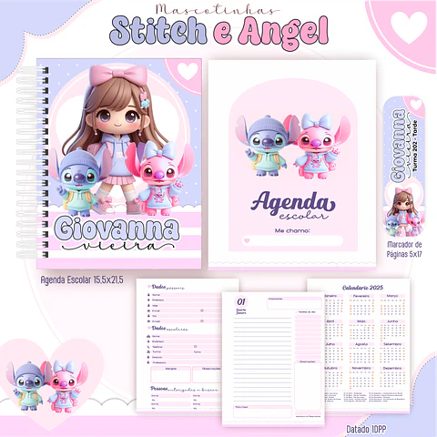 Arquivo Digital Mascotes Escolar Stitch e Angel