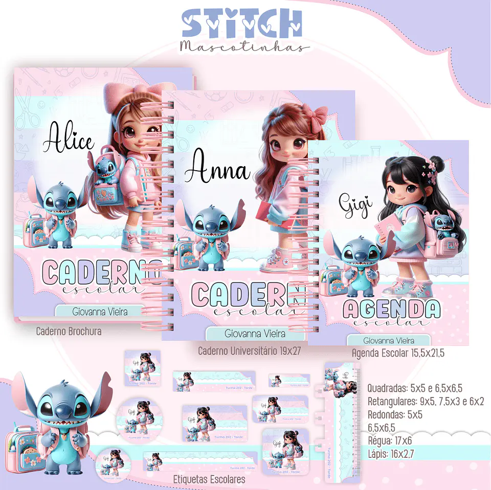 Arquivo Digital Kit Escolar Mascotinhas Stitch 1
