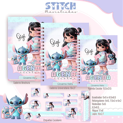 Arquivo Digital Kit Escolar Mascotinhas Stitch
