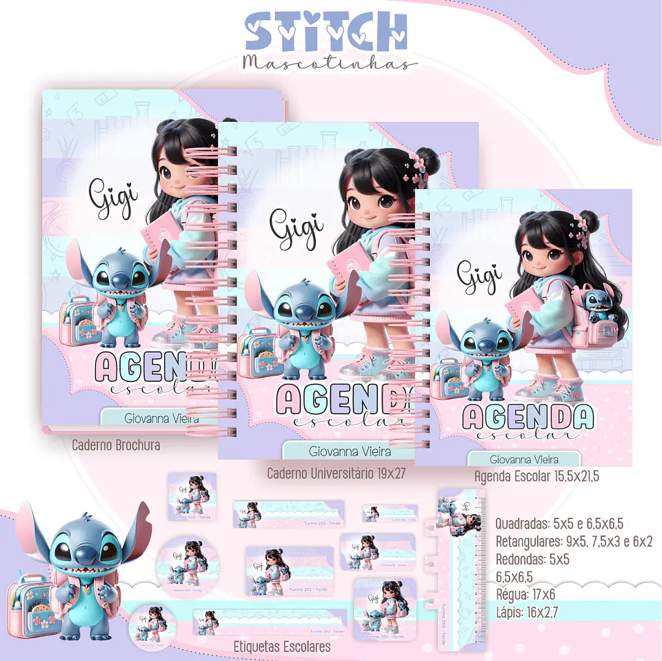 Arquivo Digital Kit Escolar Mascotinhas Stitch 2
