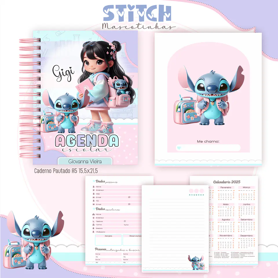 Arquivo Digital Kit Escolar Mascotinhas Stitch 7