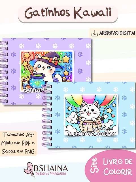 Arquivo Digital Livro de Colorir Gatinhos Kawaii