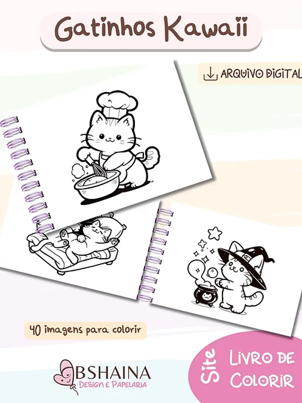Arquivo Digital Livro de Colorir Gatinhos Kawaii 2
