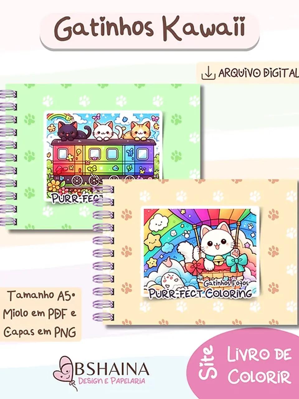 Arquivo Digital Livro de Colorir Gatinhos Kawaii 3