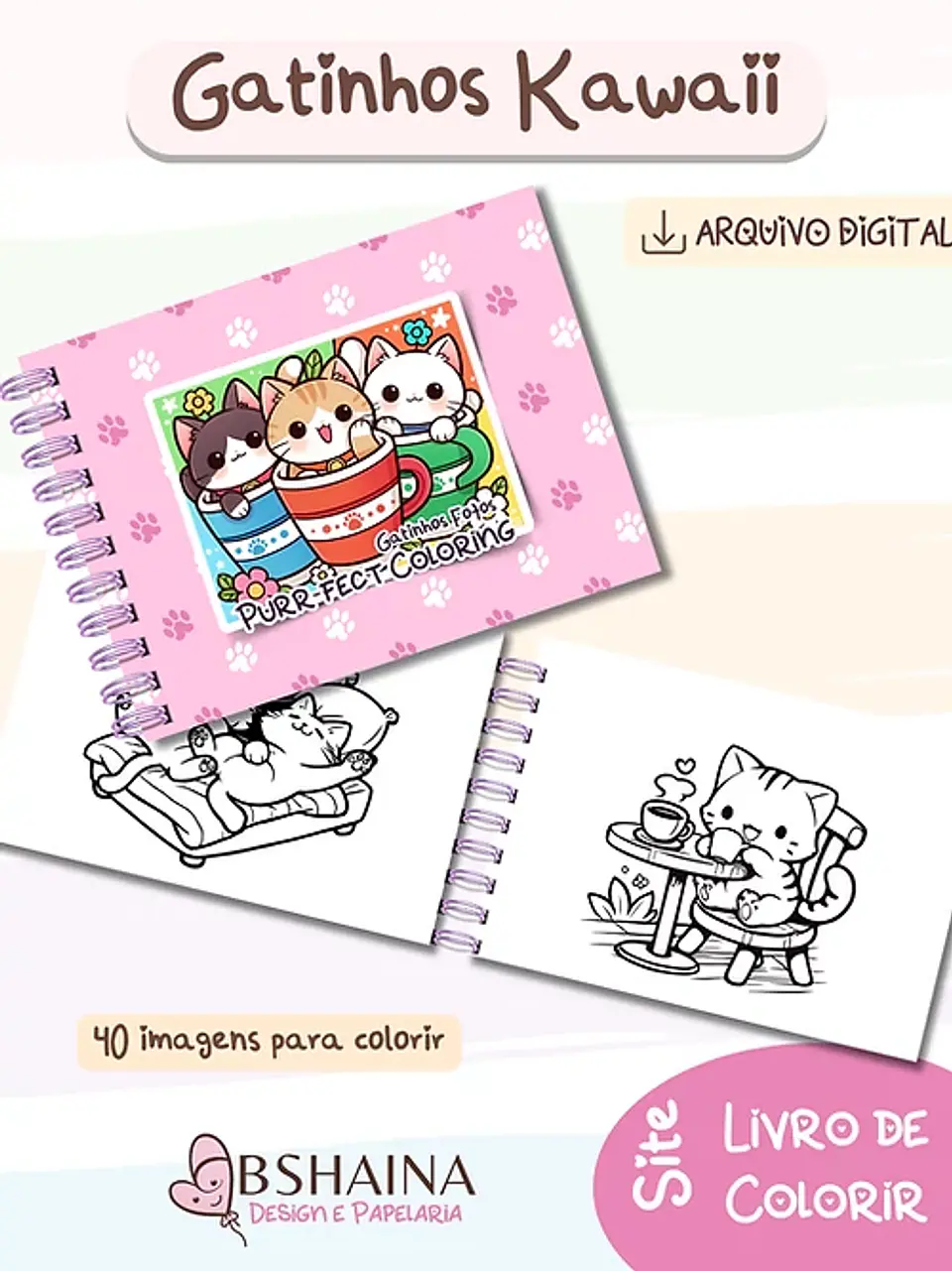Arquivo Digital Livro de Colorir Gatinhos Kawaii 4