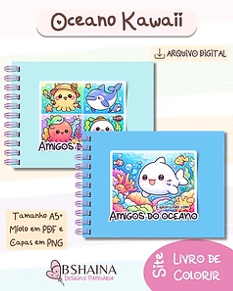 Arquivo Digital Livro de Colorir Oceano Kawaii