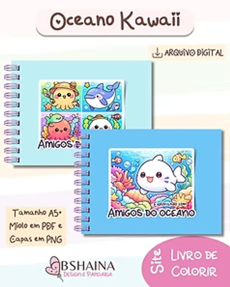 Arquivo Digital Livro de Colorir Oceano Kawaii 1