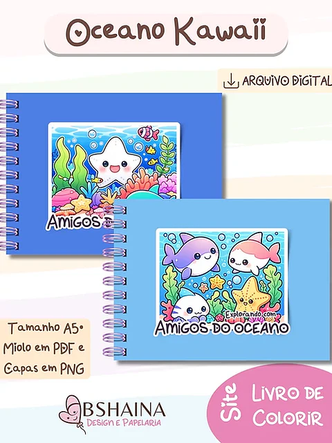 Arquivo Digital Livro de Colorir Oceano Kawaii