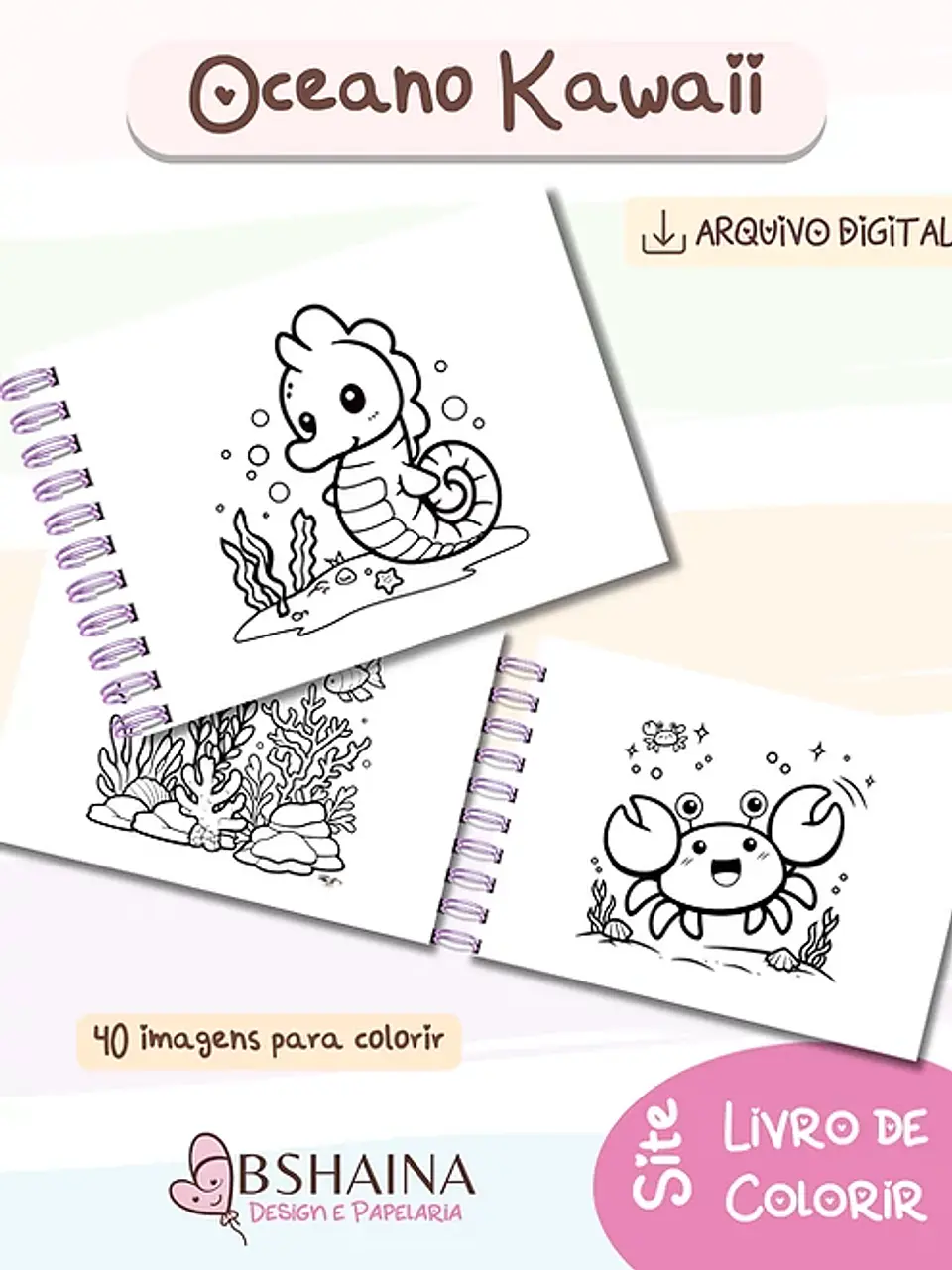 Arquivo Digital Livro de Colorir Oceano Kawaii 3