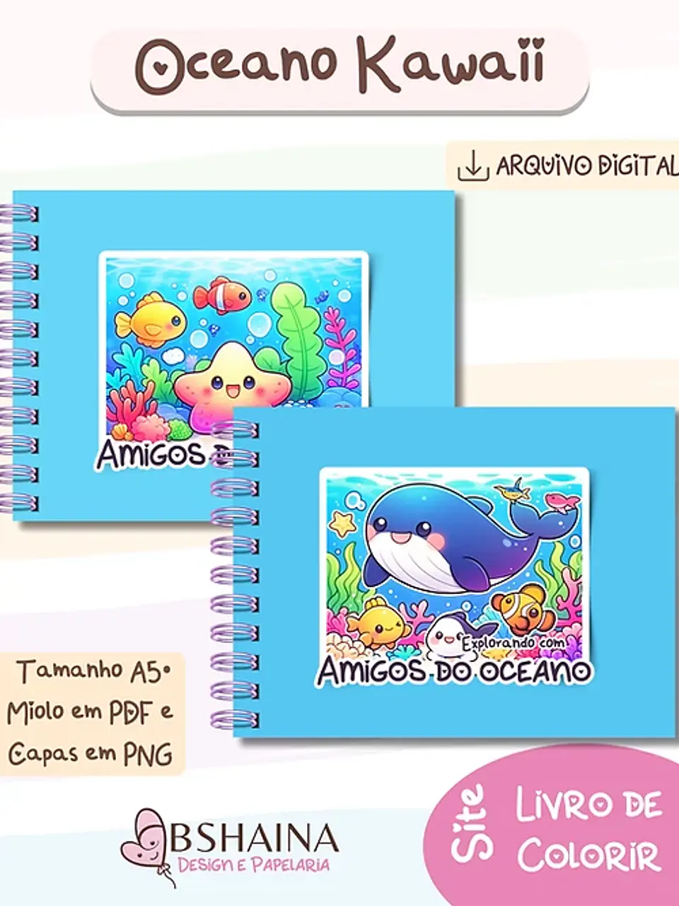 Arquivo Digital Livro de Colorir Oceano Kawaii 4