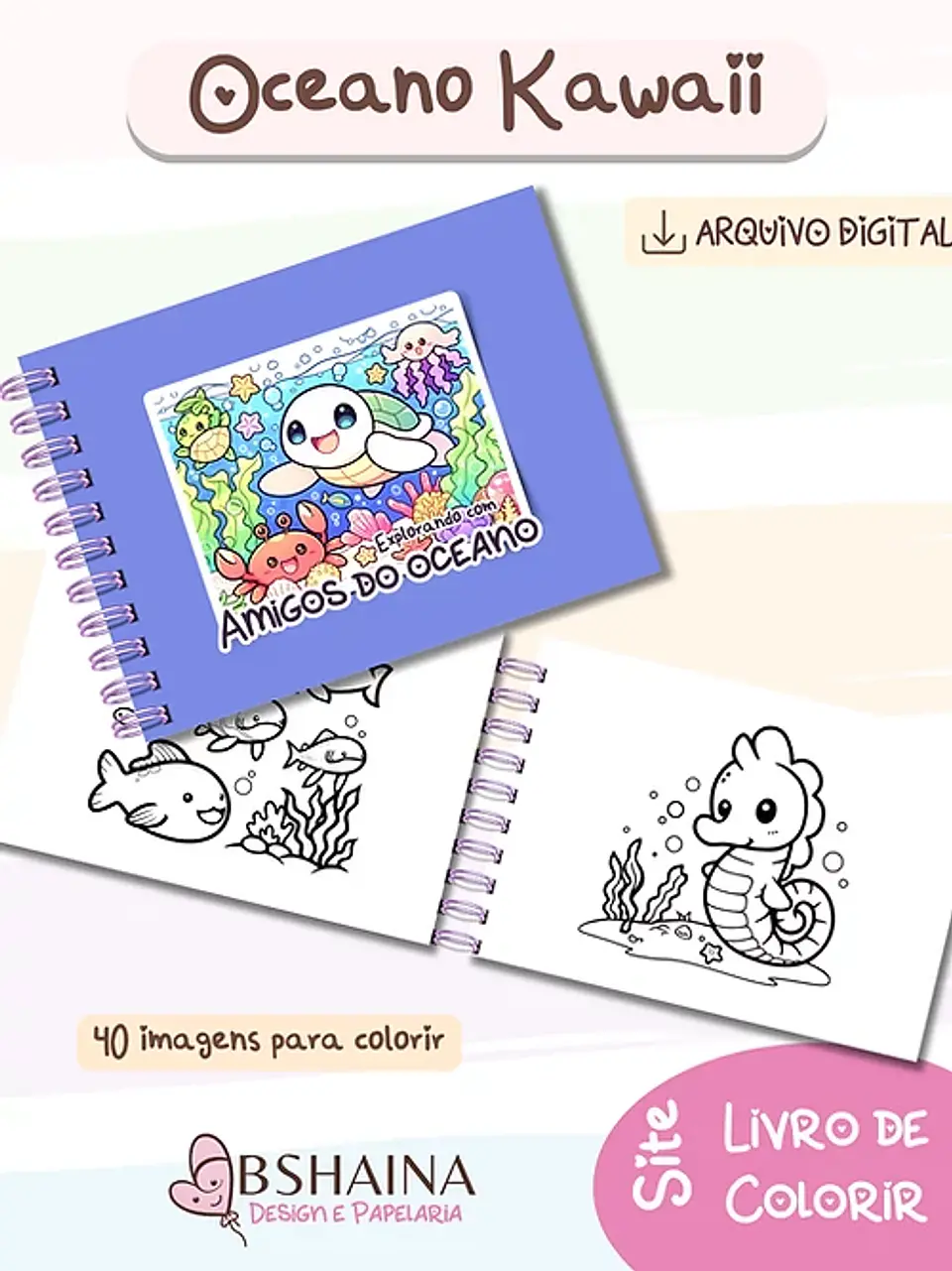 Arquivo Digital Livro de Colorir Oceano Kawaii 5