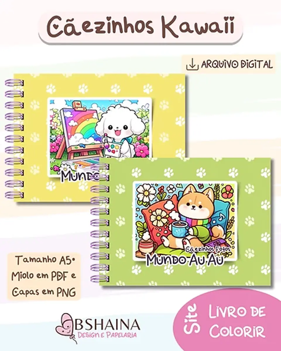 Arquivo digital Livro de Colorir Cãezinhos Kawaii 1