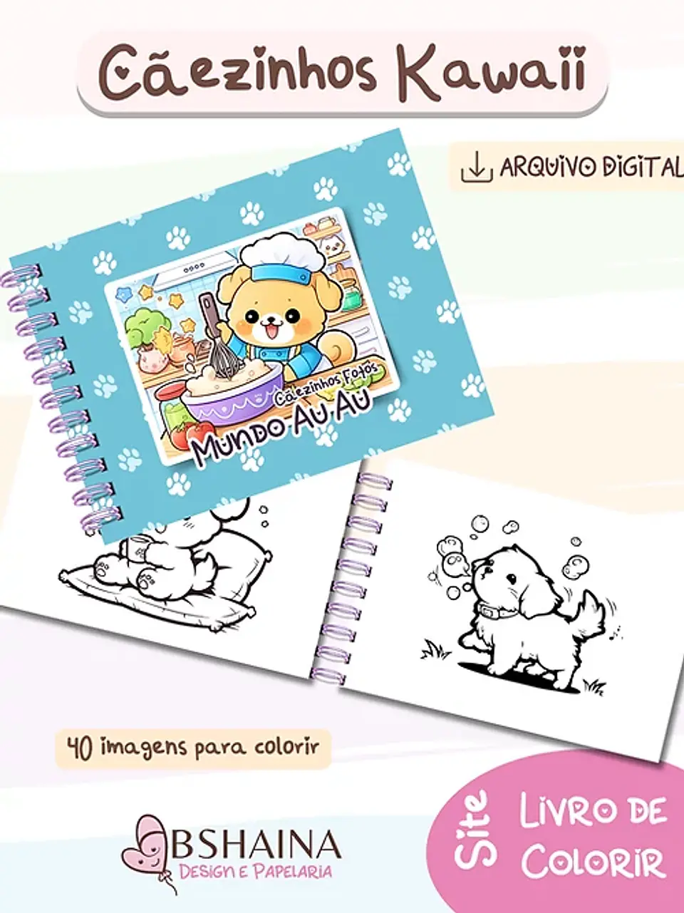 Arquivo digital Livro de Colorir Cãezinhos Kawaii 3