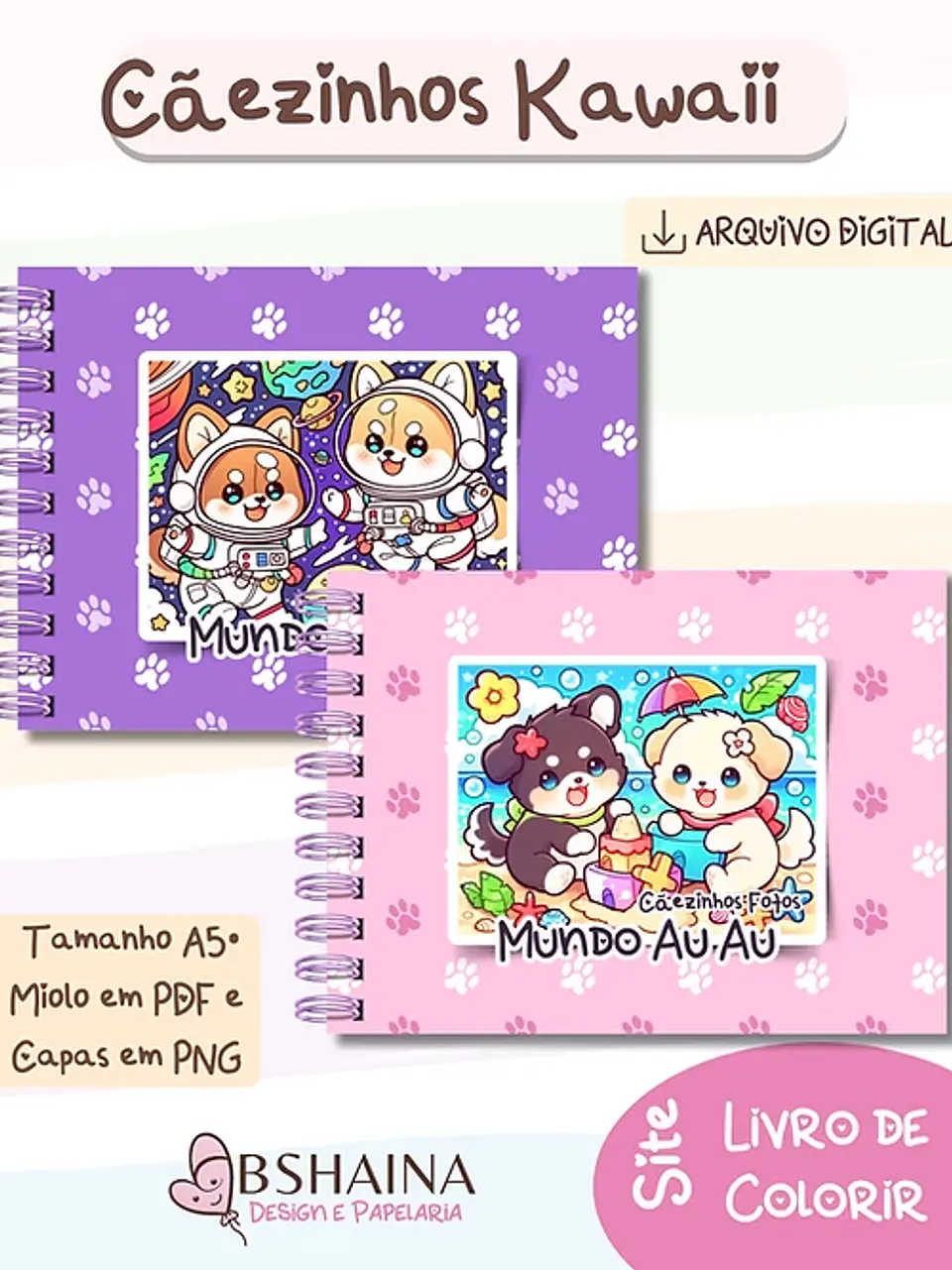 Arquivo digital Livro de Colorir Cãezinhos Kawaii 4
