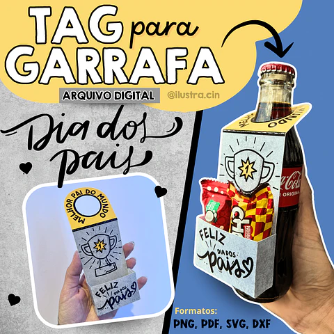 Arquivo de Corte Tag para Garrafa Dia dos Pais
