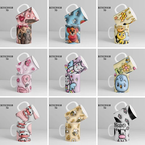Estampas Canecas – Bichinhos 3D – Bruna Molina