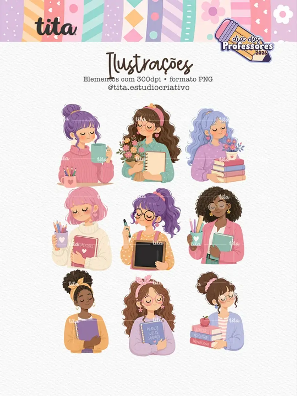 Dia dos Professores 2026 – Combo Ilustrações e Papéis 4