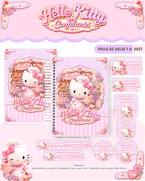 Arquivo Combo Escolar Hello Kitty Confeiteira 2027