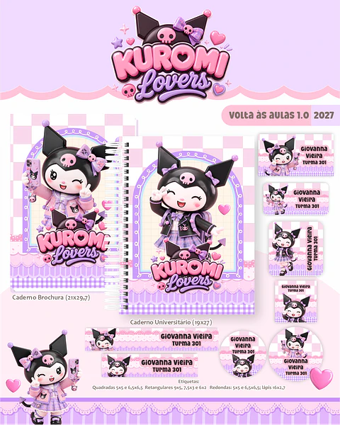 Arquivo Combo Escolar Kuromi Lovers 2027