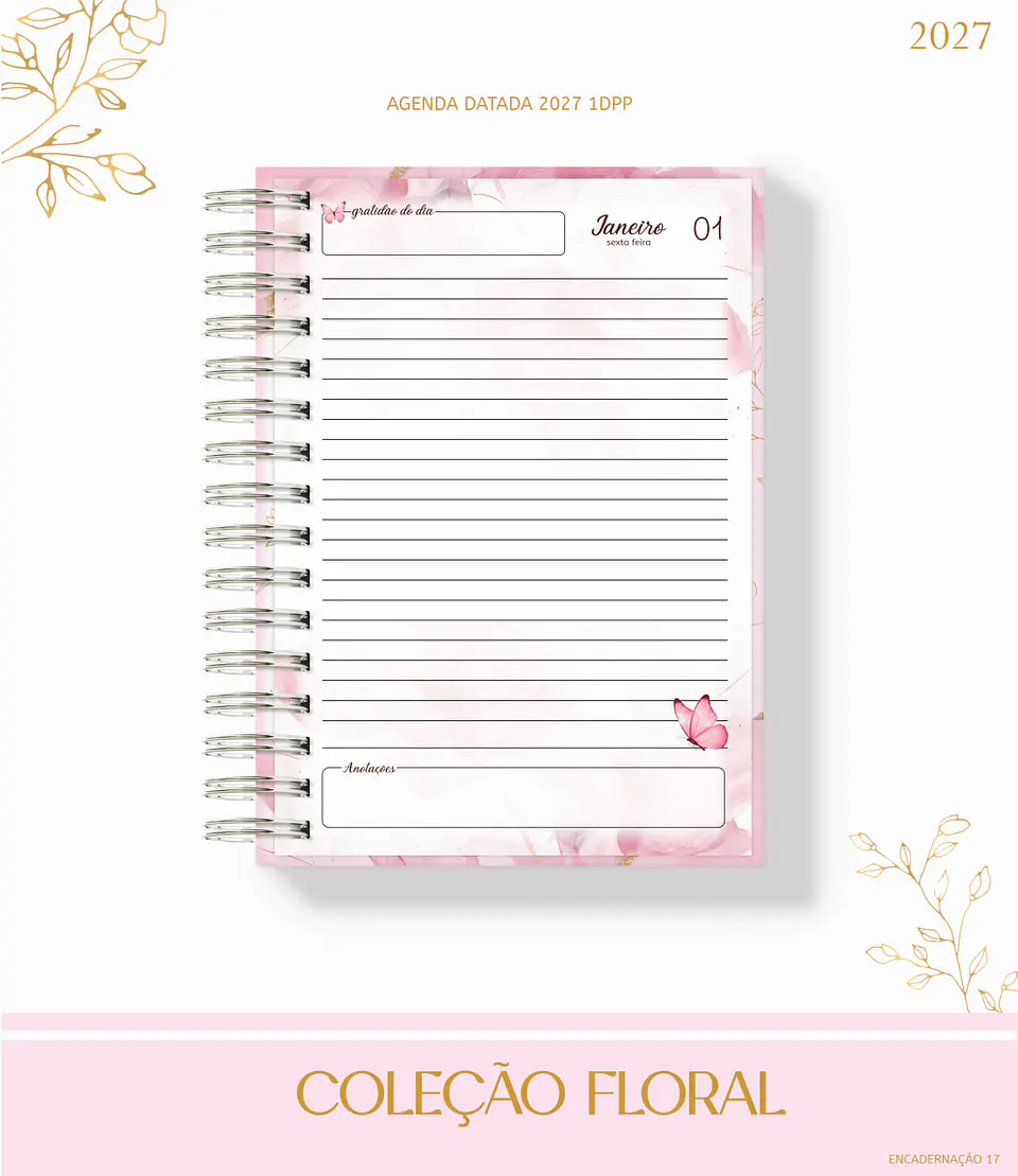Coleção Floral Rosa 2027 – Encadernação 3