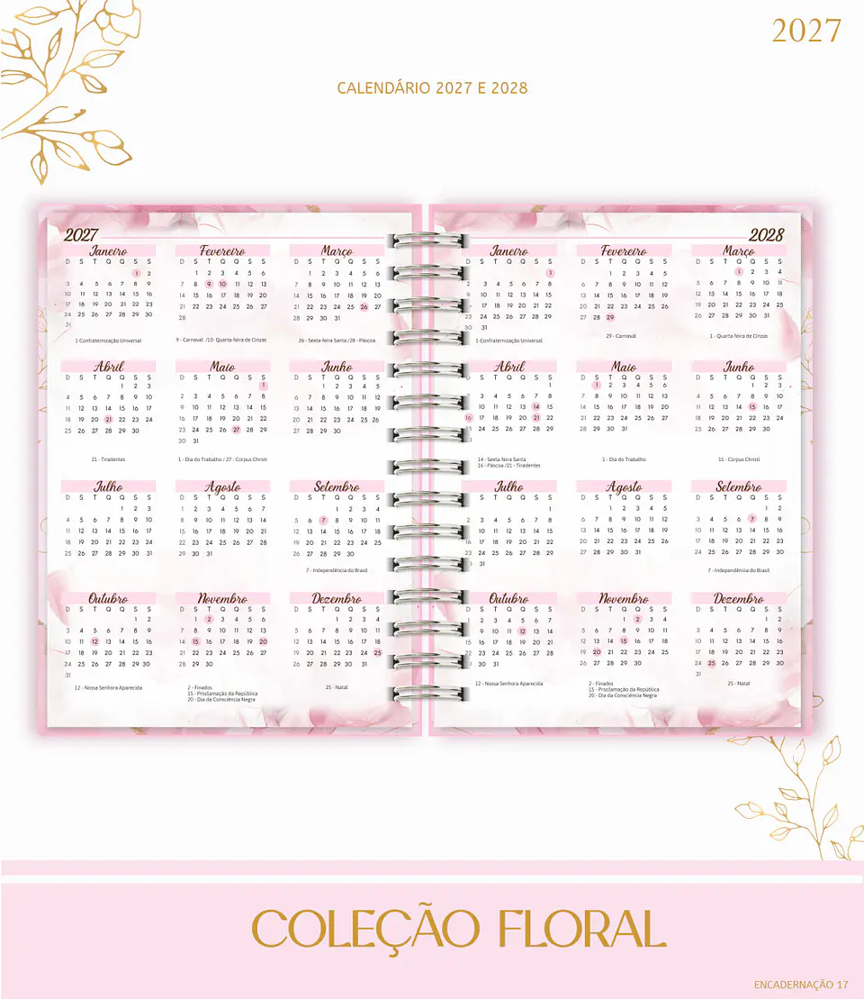 Coleção Floral Rosa 2027 – Encadernação 6