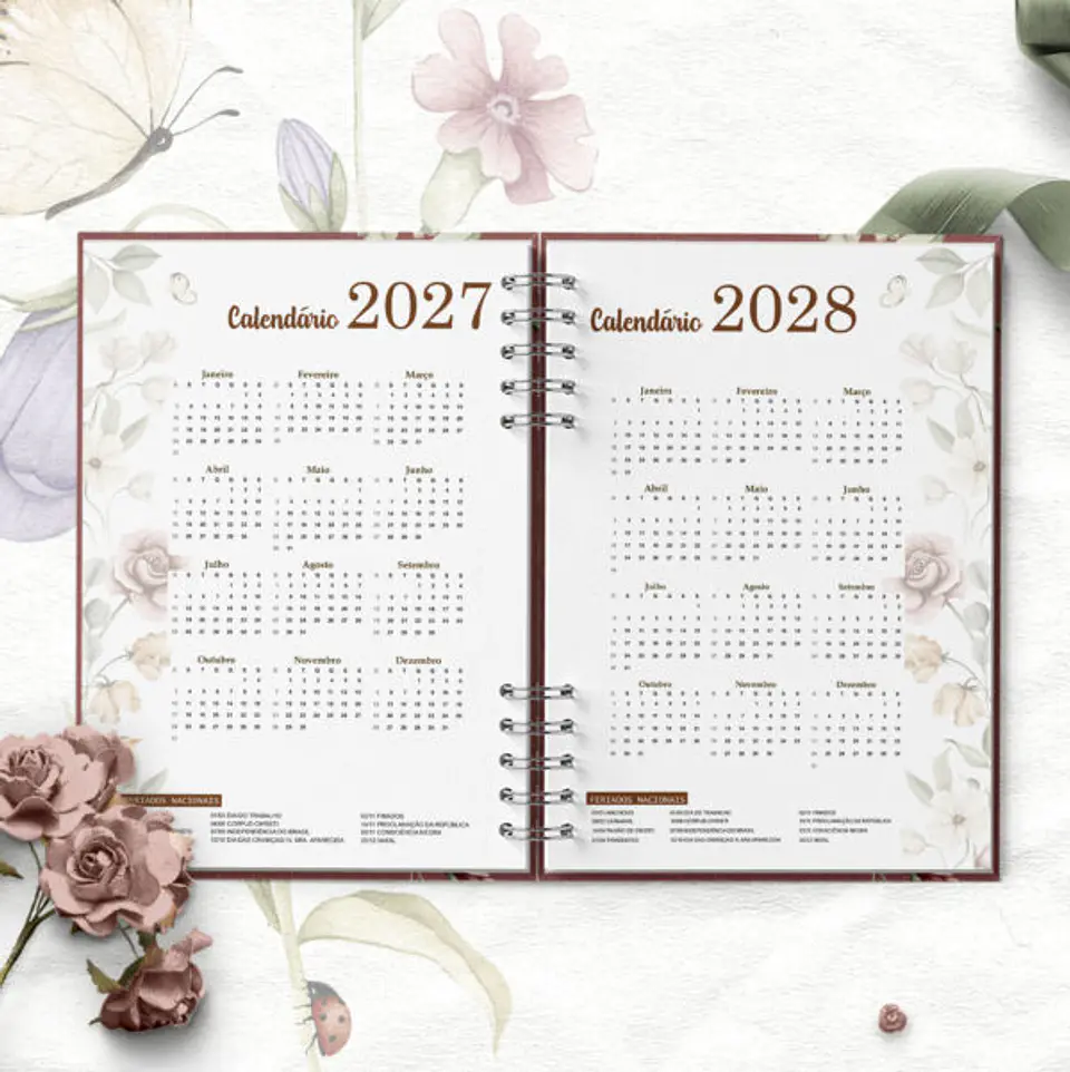 ARQUIVO COMBO 6 Agendas 2027 e Permanente COM e SEM HORÁRIOS Floral Romântico 2