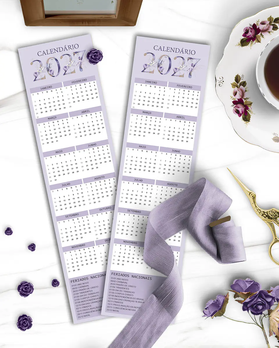 Kit Calendários de Mesa 2027 A5 A6 e Calendário Marca Página Coleção Violeta 4