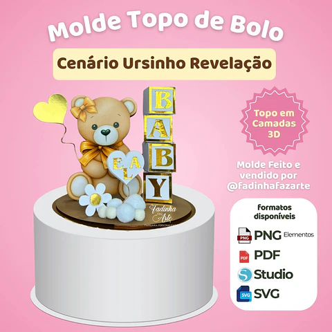 Molde Topo de Bolo Cenário Ursinho