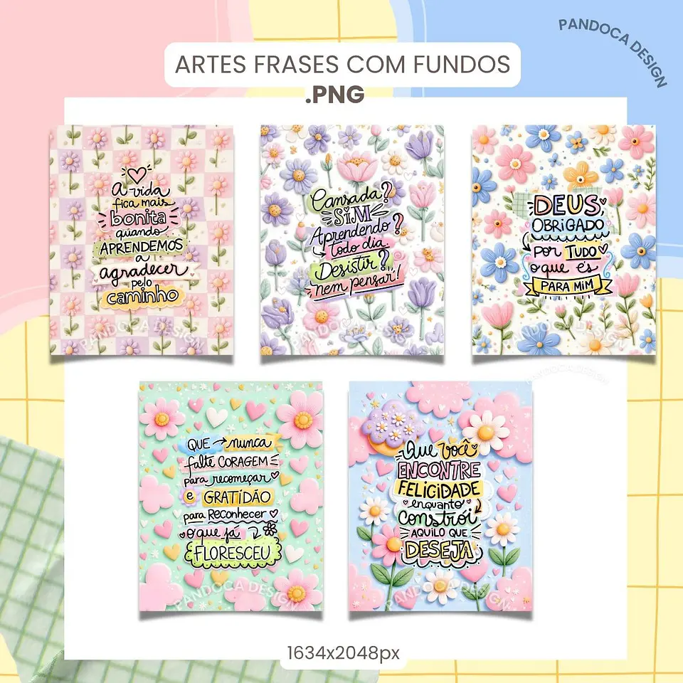 5 Frases Feed + Canecas + Fundos PNG 3