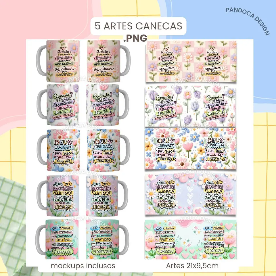 5 Frases Feed + Canecas + Fundos PNG 2