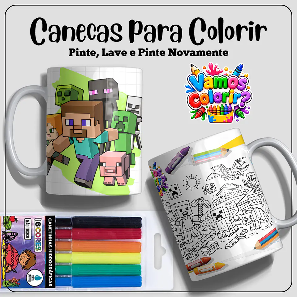 Coleção Canecas Dia das Crianças para colorir 3