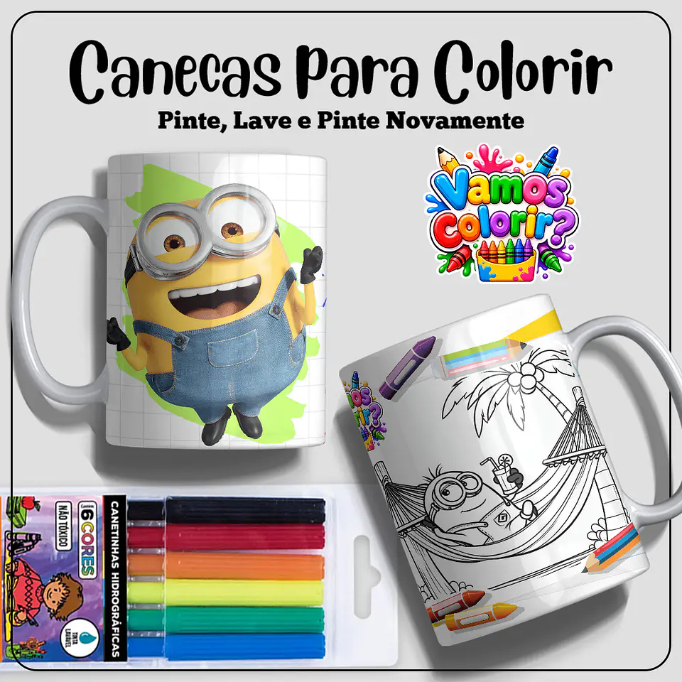 Coleção Canecas Dia das Crianças para colorir 4