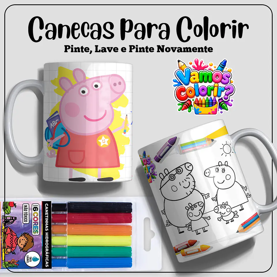 Coleção Canecas Dia das Crianças para colorir 7