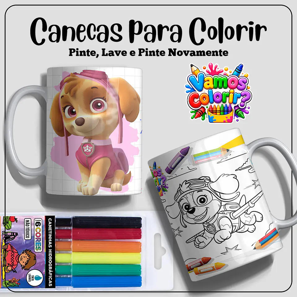 Coleção Canecas Dia das Crianças para colorir 11