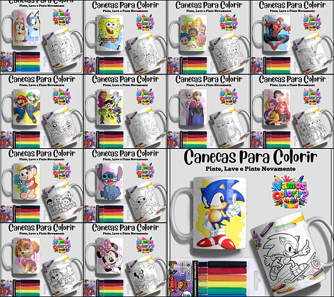Coleção Canecas Dia das Crianças para colorir