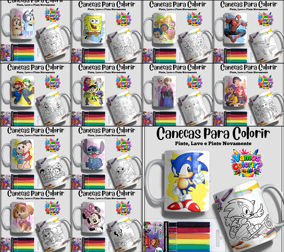 Coleção Canecas Dia das Crianças para colorir 1