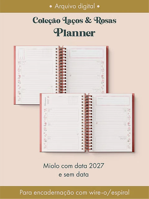 Planner Coleção Laços & Rosas Wire-o